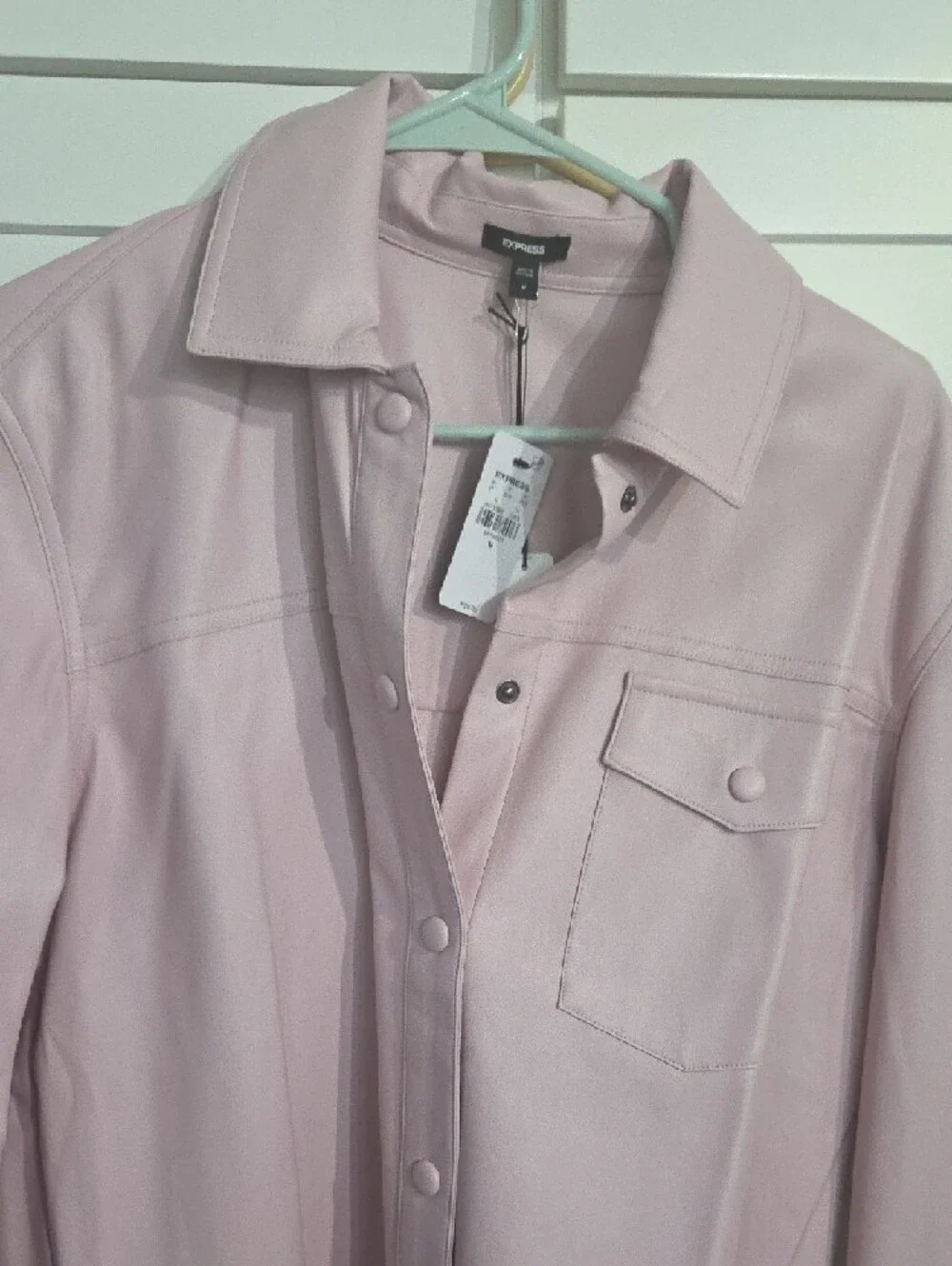 Express Pale Pink Button-Front Shacket - Picture 2 of 3
